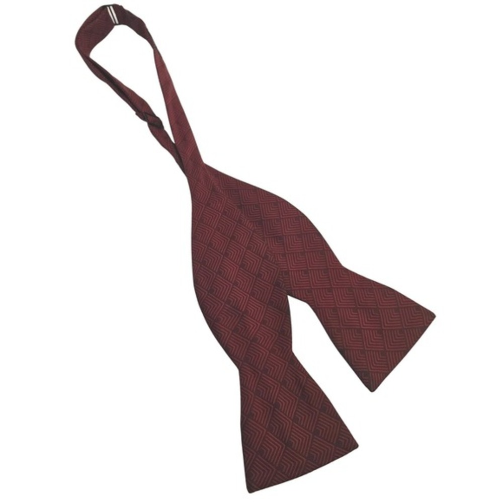 Beau Ties LTD of Vermont Bow‎ Tie Burgundy Red 100% Silk Hand Made Geometric USA